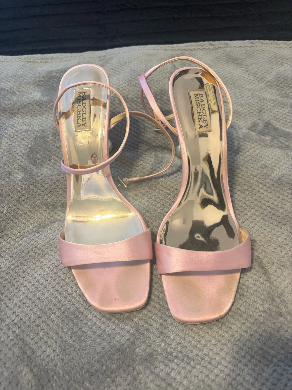 Badgley Mischka Pale Pink Satin Open-Toe Ankle-Strap Heels